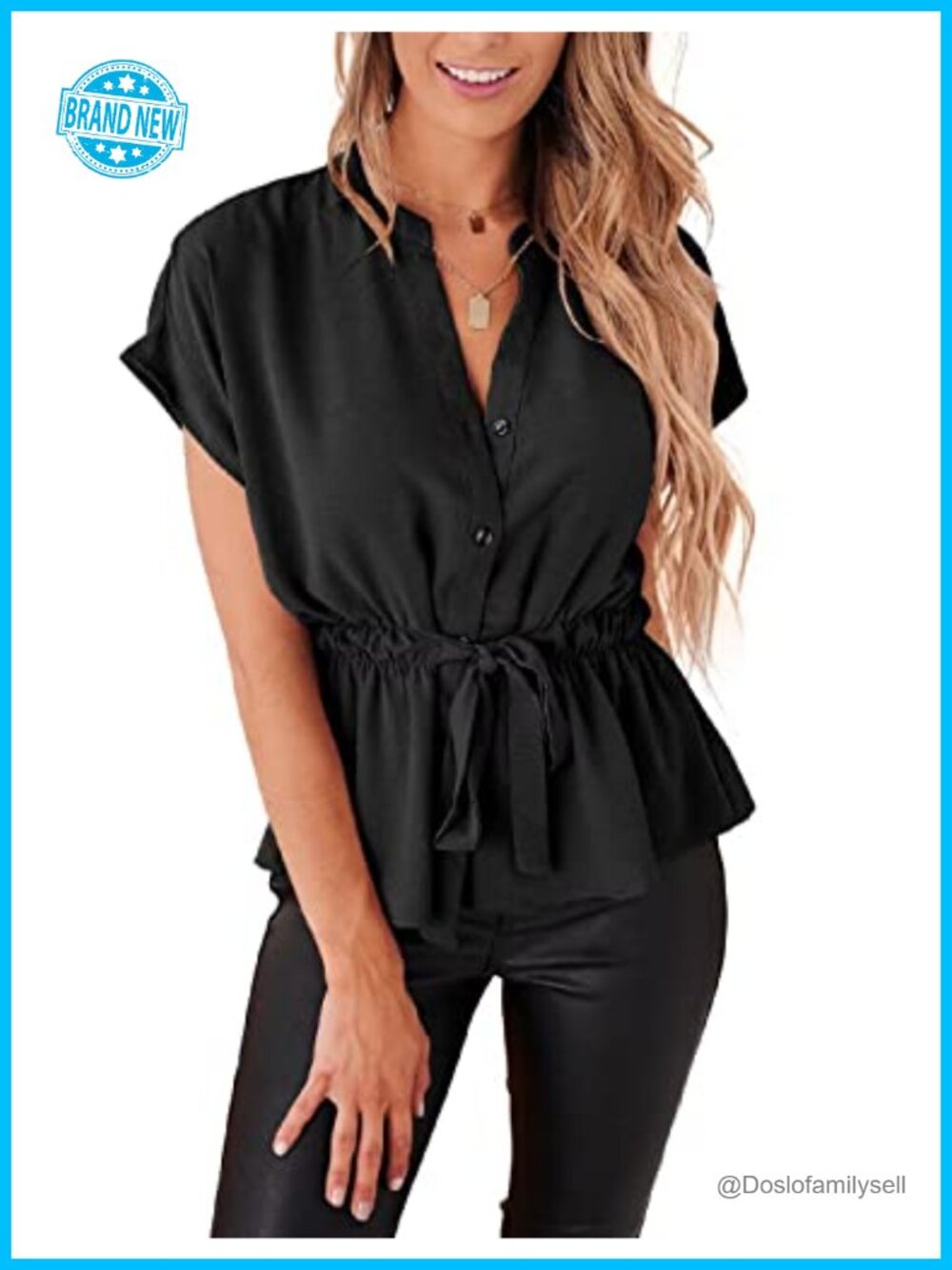 Women's Button Down Peplum Blouse Short Sleeve Chiffon Work Top